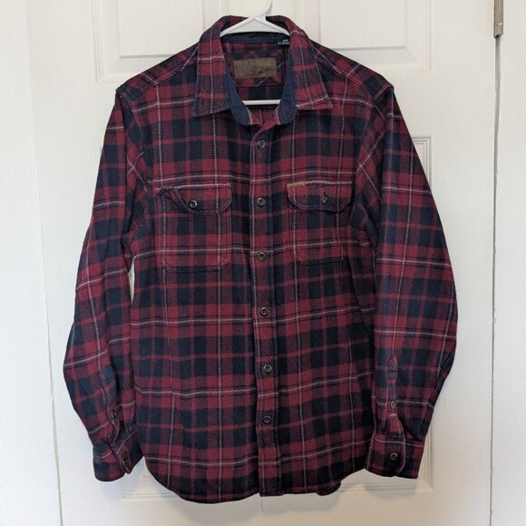 Orvis Heavy Flannel Shirt Jacket Mens Med Red Plaid Lumberjack Pockets Button - Picture 1 of 8